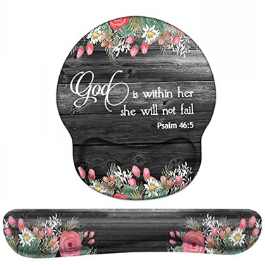 FVAENDHIO Keyboard Wrist Rest and Mouse Pad Wrist Support Set with Coasters Ergonomic Gaming Mousepad for Home Office Working Studying Easy Typing Pain Relief Floral Quote Bible Verse Psalm 465