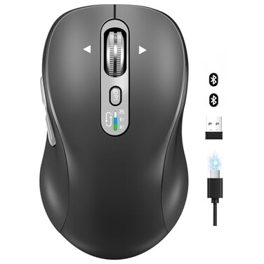 CITLLA Wireless Bluetooth Mouse Portable Rechargeable MultiDevice4Level DPIUSBA Receiver and Two Bluetooth MultiSystem4Way Scrollig for MacBook AirPro iPad Laptop Computer Grey