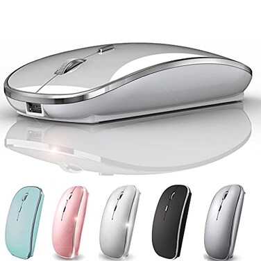 Harfoowo Rechargeable Bluetooth Mouse Wireless Bluetooth Mouse for iPad pro iPad Air Mac MacBook Pro MacBook Air Laptop Chromebook Windows HP DELL Silver