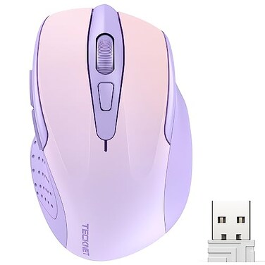 TECKNET Wireless Mouse 24G Ergonomic Optical Mouse Computer Mouse for Laptop PC Computer Chromebook Notebook 6 Buttons 24 Months Battery Life 2600 DPI 5 Adjustment Levels Gradient Lavender