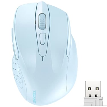 TECKNET Wireless Mouse 24G Ergonomic Optical Mouse Computer Mouse for Laptop PC Computer Chromebook Notebook 6 Buttons 24 Months Battery Life 2600 DPI 5 Adjustment Levels Lightblue