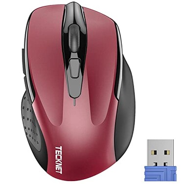 TECKNET Wireless Mouse 24G Ergonomic Optical Mouse Computer Mouse for Laptop PC Computer Chromebook Notebook 6 Buttons 24 Months Battery Life 2600 DPI 5 Adjustment Levels Red