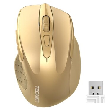 TECKNET Wireless Mouse 24G Ergonomic Optical Mouse Computer Mouse for Laptop PC Computer Chromebook Notebook 6 Buttons 24 Months Battery Life 2600 DPI 5 Adjustment Levels Gold