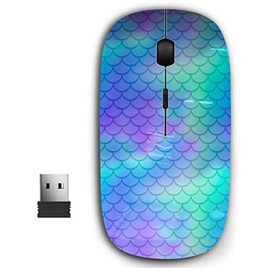 KAWAMOUSE 24G Ergonomic Portable USB Wireless Mouse for PC Laptop Computer Notebook with Nano Receiver Blue Gradient Mermaid Scale