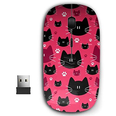 KAWAMOUSE 24G Ergonomic Portable USB Wireless Mouse for PC Laptop Computer Notebook with Nano Receiver Cute Cat Faces