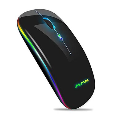 MMK Wireless Bluetooth Mouse for Laptop Rechargeable Mouse 24G USB Optical Wireless Mouse LED Slim Dual ModeBluetooth 50 and 24G Wireless for Laptop PC Mac OS Android Windows Black
