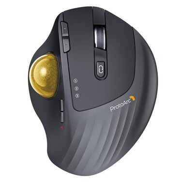 ProtoArc Wireless Trackball Mouse EM01 NL Ergonomic Bluetooth Rollerball Thumb Rechargeable Computer Laptop Mouse Adjustable Angle 3 Device Connection for PC Mac WindowsGold Ball