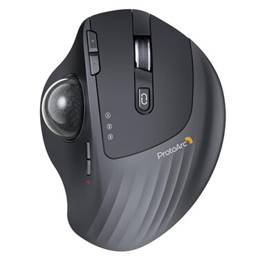 ProtoArc Wireless Trackball Mouse EM01 NL Ergonomic Bluetooth Rollerball Thumb Rechargeable Computer Laptop Mouse Adjustable Angle 3 Device Connection for PC Mac WindowsGray Ball