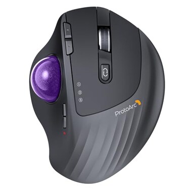 ProtoArc Wireless Trackball Mouse EM01 NL Ergonomic Bluetooth Rollerball Thumb Rechargeable Computer Laptop Mouse Adjustable Angle 3 Device Connection for PC Mac WindowsPurple Ball