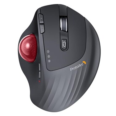 ProtoArc Wireless Trackball Mouse EM01 NL Ergonomic Bluetooth Rollerball Thumb Rechargeable Computer Laptop Mouse Adjustable Angle 3 Device Connection for PC Mac WindowsRed Ball