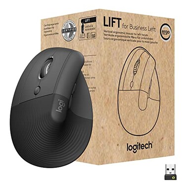 Logitech Lift for Business Left Vertical Ergonomic Mouse LeftHanded Wireless Bluetooth or Secured Logi Bolt USB Quiet clicks Globally Certified WindowsMacChromeLinux Graphite
