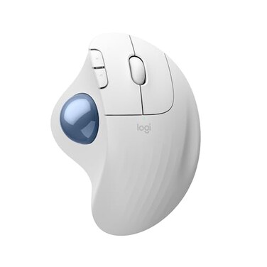 Logitech Ergo M575S Wireless Trackball Mouse Wireless Ergonomic Mouse with Bluetooth and Encrypted Dongle Comfortable Thumb Control Precise and Smooth Tracking for PCMac OffWhite Blue Ball