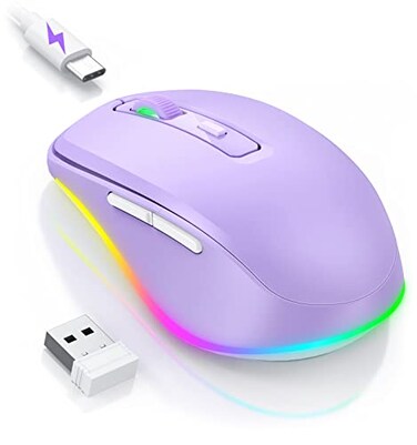 PEIOUS Wireless Mouse Jiggler LED Wireless Mice with Buildin Mouse Mover Rechargeable Moving Mouse for Laptop with Undetectable Random Movement Keeps Computers Awake Purple