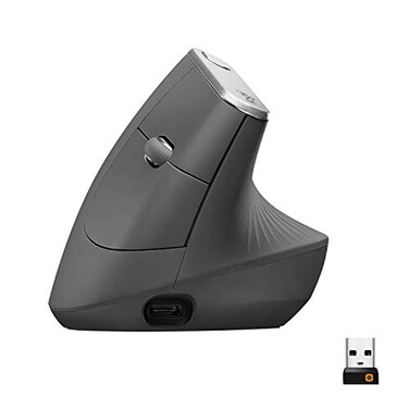 Logitech MX Vertical Wireless Mouse Ergonomic Design Reduces Muscle Strain Move Content Between 3 Windows and Apple Computers Rechargeable Graphite
