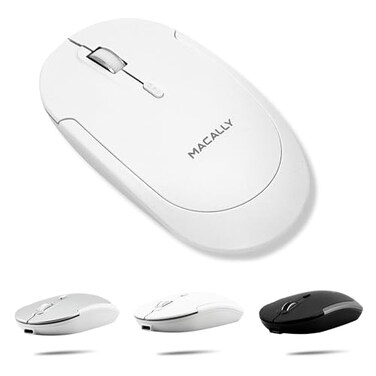 Macally Wireless Bluetooth Mouse for Mac MacBook ProAir iPad and PC Quiet Click and Comfortable Compatible Apple Mouse Wireless Rechargeable White