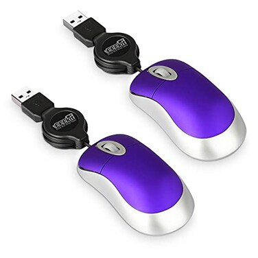 EEEKit 2 Pack Mini Retractable Cable USB Optical Mouse Purple Unisex