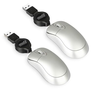 EEEKit 2 Pack Mini Retractable Cable USB Optical Mouse Silver Unisex