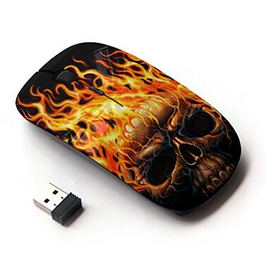 KOOLmouse Optical 24G Wireless Mouse Flames Black Fire Metal Death Skull