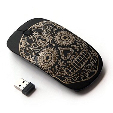 KOOLmouse Optical 24G Wireless Mouse Gold Black Candy Skull Pattern