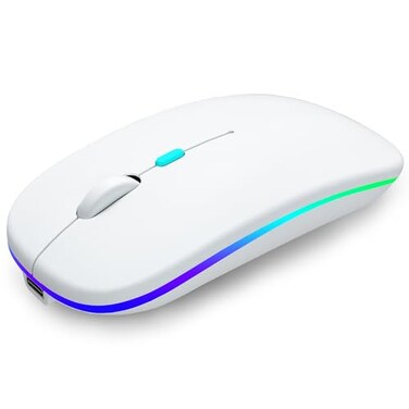 AIKOKOK Wireless Bluetooth Mouse Rechargeable Dual Mode Bluetooth 52 24G USB LED Lights Slim Silent Portable Computer Mouse for Laptop PC MacBook iPad Tablet White