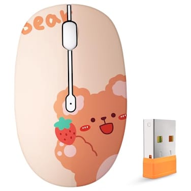 FMOUSE Cute Wireless Mouse Bluetooth 24GHz Dual Mode Silent Click AA Battery Powered Kawaii for Kids Students Teen Girls Compatible with Laptop Mac iPad PC Kerry Bear