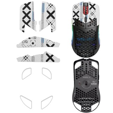 NOUKAJU Mouse Grip Tape Full Coverage for Glorious Model O Rounded Curved Edges Mouse Feet SkatesSelfAdhesive PreCut SweatResistant Professional Mice Upgrade KitFoot pad White Mouse Grip Tape