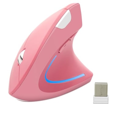 OTYSRH Ergonomic Wireless Vertical Mouse Ergo Optical 24G Cordless Mouse Portable Travel Mice with 6 Buttons 3 Adjustable DPI 80012001600 for PC Laptop Desktop Pink