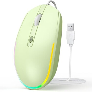 seenda Wired Mouse USB Computer Mice Wired with RGB Backlit Optical LED Mouse with Attached USB Cord for Laptops Notebooks Chromebook Green