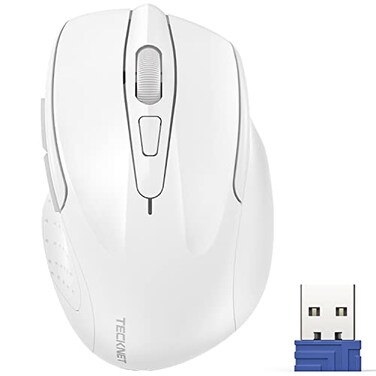 TECKNET Wireless Mouse 24G Ergonomic Optical Mouse Computer Mouse for Laptop PC Computer Chromebook Notebook 6 Buttons 24 Months Battery Life 2600 DPI 5 Adjustment Levels White
