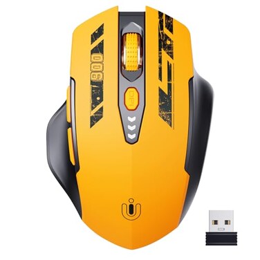 Uineer Wireless MouseUpgraded 24GHz Rechargeable Battery Level Visible Ergonomic Computer Mouse4 Levels DPI Wireless Mice for Laptop ComputerYellow