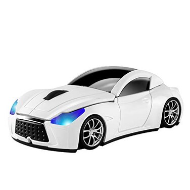 Usbkingdom Cool Sport Car Shaped 24GHz Wireless Mouse Optical Cordless Mice with USB Receiver for PC Laptop Computer 1600DPI 3 Buttons White