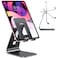 OMOTON Adjustable Tablet Stand for Desk Upgraded Longer Arms for Greater Stability T2 Tablet Holder with Hollow Design for Bigger Sized Phones and Tablets Such as iPad ProAirMini Black