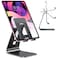 OMOTON Adjustable Tablet Stand for Desk Upgraded Longer Arms for Greater Stability T2 Tablet Holder with Hollow Design for Bigger Sized Phones and Tablets Such as iPad ProAirMini Black