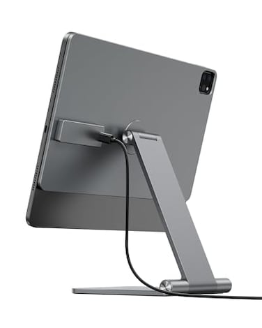 KU XIU Upgrade Magnetic Wireless Charging Stand for iPad Pro 13 M4M5 Foldable Aluminum Alloy Tablet iPad Holder Mount for Desk 360 Adjustable Tablet Stand with 1M USB C Cable