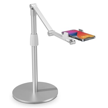 SupeDesk Phone Overhead Stand Upgarde Cell PhoneTablet Holder Multiangle 3Part AdujustableHorizontal RecordCompatible with 3511 CellphoneTabletiPadiPhone Silver