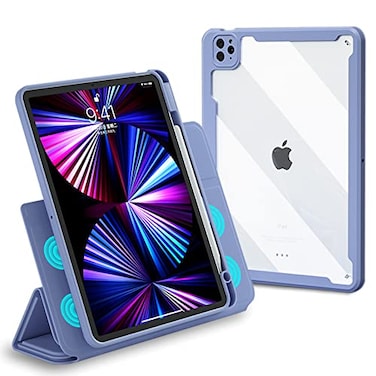ABEIFAN Detachable for iPad Pro 11 inch 4th3rd2nd1st Case iPad Air 5th4th Gen Cover with Pencil Holder Clear Acrylic Inner Cover for iPad Air 11 inch M3M2 Magic Case Auto SleepWake Purple