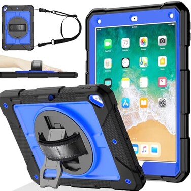 BMOUO Case for iPad 6th5th Generation Case 97 inch 20182017 360Rotating Stand HandShoulder Strap Shockproof iPad 97 Case for iPad Air 2 Deep Blue