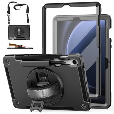 Miesherk STOCK Case for Galaxy Tab S10 Lite S10 FE S9 FE 109S9 11 Inch TPU Cover for Samsung Tablet S10 FE 2025 S9 FE S9 2023 5G with Screen Protector Stand HandleShoulder StrapSPen HolderBlack