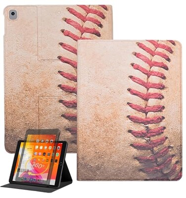 YOYOYX Case for iPad 9th8th7th Generation 102 Inch 202120202019 PU Leather 360 Degree Rotating Stand Protective Cover with Auto SleepWake Pencil Holder Baseball