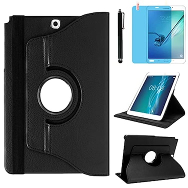 R.SHENGTE Case for Samsung Galaxy Tab A 97 inch 2015 SMT550 T555 SMP550 P555 360 Degree Rotating Stand Case Smart Protective Coverwith Stylus PenScreen Film Black