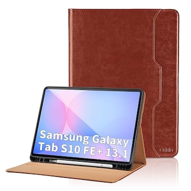 Oduio Case for Samsung Galaxy Tab S10 FE Plus 131Inch 2025 Model SMX620SMX626B with S Pen Holder and Pocket PU Leather Business Folio Stand Cover for Galaxy S10 FE Brown