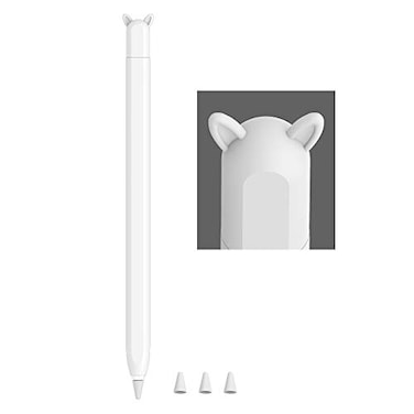 ELETIUO Cute Ear Case Silicone Skin Cover for Apple Pencil 2nd Generation and Protective Nib Cover Accessories Compatible with iPad Pro 11 129 inchWhite