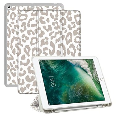 Deokke Compatible with iPad 102 inch Case9th 8th 7th Generation Case202120202019 with Pencil Holder and Soft TPU BackAuto SleepWake CoverWhite Leopard Cheetah