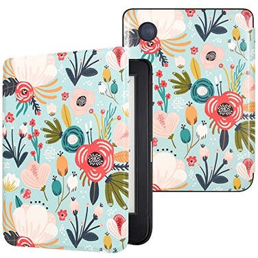 DMLuna Case for Kobo Clara Clara 2E 6 Ultra Slim Lightweight Folio Premium PU Leather Protective Cover with Auto SleepWake Function Hill Flower