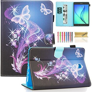 Dteck Case for Samsung Galaxy Tab A 80 2015 Tablet SMT350355357 Case 8 Inch PU Leather Lightweight Folio Case with Card SlotsStand Features Cute Cartoon Protective Cover Purple Butterfly