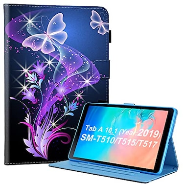 Dteck for Galaxy Tab A 101 Cute Tablet Case 2019 Release with Stylus Adjustable Viewing Angle Stand PU Leather Protective Folio Cartoon Cover for Samsung SMT510SMT515SMT517 Purple Butterfly