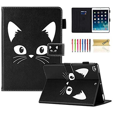Dteck for iPad 97 inch 2018 Case PU Leather Folio Smart Cover with Auto Sleep Wake Multiple Stand Wallet Case for Apple iPad 6th 5th Gen iPad Air 12 Black Cat