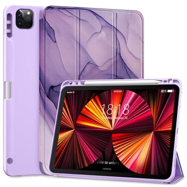 DTTO for iPad Pro 11 inch 4th3rd2nd1st Generation 2022202120202018 Case Smart Slim Trifold Stand Soft TPU Back Cover with Builtin Pencil Holder Also Fit iPad Air 54Purple Marble