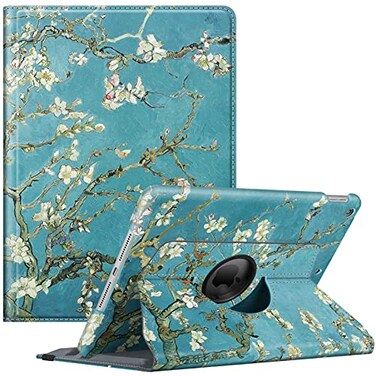 FINTIE Fintie Rotating Case for iPad 9th Generation 2021 8th Generation 2020 7th Gen 2019 102 Inch 360 Degree Rotating Stand Cover with Pencil Holder Auto Wake Sleep White Blossom