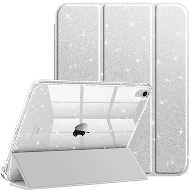 FINTIE Fintie Slim Case for iPad A16 11th Generation 11 Inch 2025 iPad 10th Generation 109 Inch 2022 Glittering Sparkly Shockproof Cover with Shiny Clear Back Shell Pencil Holder Silver